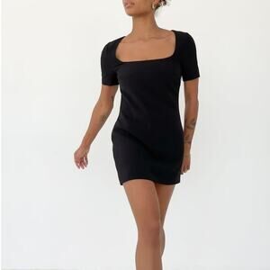 NWT Rumored Mod Mini Dress Black Squared Neck LBD Short Sleeve Party Cocktail XS